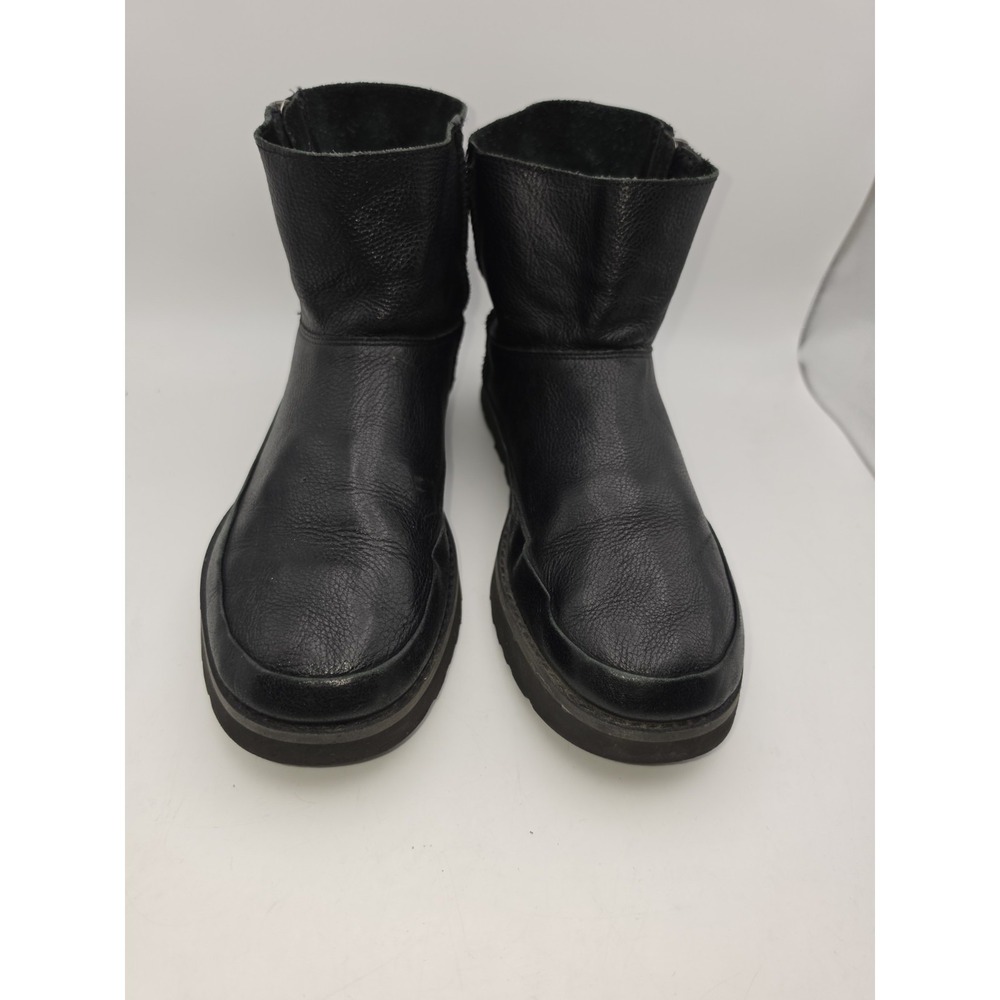 UGG Deconstructed Mini Zip Black Pebbled Leather Boots Women's Size 10